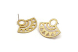 Gold Ethnic Earring, 2 Gold Plated Brass Semi Circle Stud Earrings With 1 Hole (32x26x1mm) E664 A1278