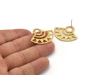 Gold Ethnic Earring, 2 Gold Plated Brass Semi Circle Stud Earrings With 1 Hole (32x26x1mm) E664 A1278
