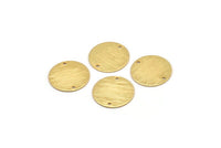 Gold Round Charm, 4 Textured Gold Plated Brass Round Connectors With 2 Holes, Blanks (20x0.70mm) M01369