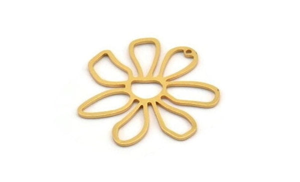 Altın Papatya Tılsımı, 1 Delikli 2 Altın Kaplama Pirinç Papatya Tılsımı, Kolye Uçları, Küpeler (34x1mm) D0638
