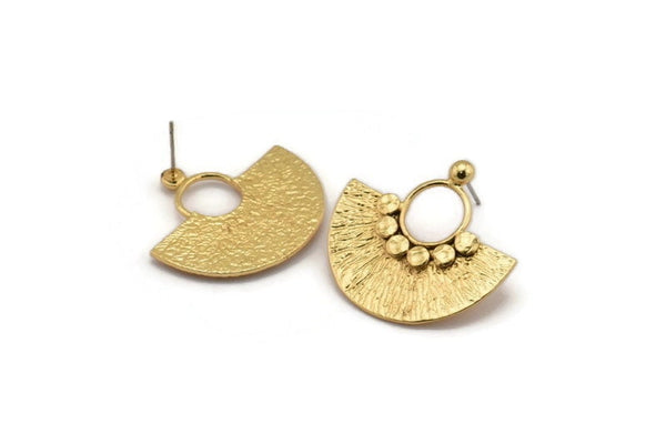 Gold Earring Posts, 2 Gold Plated Brass Semi Circle Stud Earrings (31x28mm) N0954
