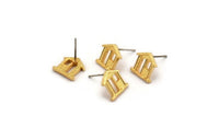 Gold Home Earring, 4 Gold Plated Brass House Stud Earrings (11mm) N1362