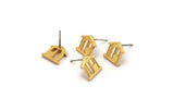 Gold Home Earring, 4 Gold Plated Brass House Stud Earrings (11mm) N1362