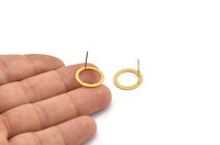 Gold Circle Earring, 6 Gold Plated Brass Circle Stud Earrings (16x2x1mm) A2884 A2895