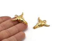 Ox Skull Pendant, Gold Plated Brass Ox Head Skull Charm With 1 Loop, Pendant (30x31mm) N1210