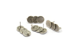 Silver Round Earring, 2 Antique Silver Plated Brass Circle Stud Earrings With 1 Loop (21x10mm) N1782