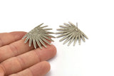 Silver Sun Earring, 2 Antique Silver Plated Brass Sunshine Stud Earrings (38x28mm) N1059