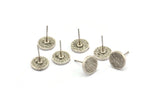 Silver Round Earring, 4 Antique Silver Plated Brass Round Stud Earrings (10x1.5mm) N1537