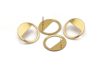 Gold Round Earring, 4 Gold Plated Brass Round Stud Earring (25x0.80mm) M416 A2339 H0319