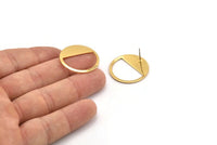 Gold Round Earring, 4 Gold Plated Brass Round Stud Earring (25x0.80mm) M416 A2339 H0319