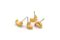 Gold Moon Earring, 6 Gold Plated Brass Crescent Moon Stud Earrings (8x5x3mm) N1404