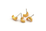Gold Moon Earring, 6 Gold Plated Brass Crescent Moon Stud Earrings (8x5x3mm) N1404