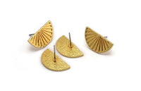 Semi Circle Earring, 2 Gold Plated Brass Half Moon Stud Earrings (22x11x1.2mm) N1330