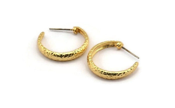Earring Studs, 2 Gold Plated Brass -  Circle Stud Earrings - Gold Plated Brass Earrings - Circle Earrings (24x5mm) N1308