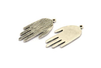Silver Hand Charm, Antique Silver Plated Brass Hand Charms With 1 Loop, Earrings, Findings (33x16x1.3mm) N1740