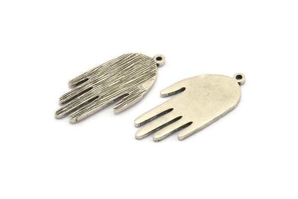Silver Hand Charm, Antique Silver Plated Brass Hand Charms With 1 Loop, Earrings, Findings (33x16x1.3mm) N1740