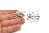 Silver Daisy Charm, 4 Antique Silver Plated Brass Daisy Charms With 1 Hole, Pendants, Earrings (34x1mm) D0638