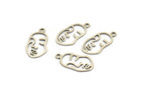 Silver Face Charm, 12 Antique Silver Plated Brass Face Charms With 1 Loop, Pendants, Earrings, Findings (20x10x0.60mm) D0635