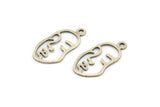 Silver Face Charm, 12 Antique Silver Plated Brass Face Charms With 1 Loop, Pendants, Earrings, Findings (20x10x0.60mm) D0635