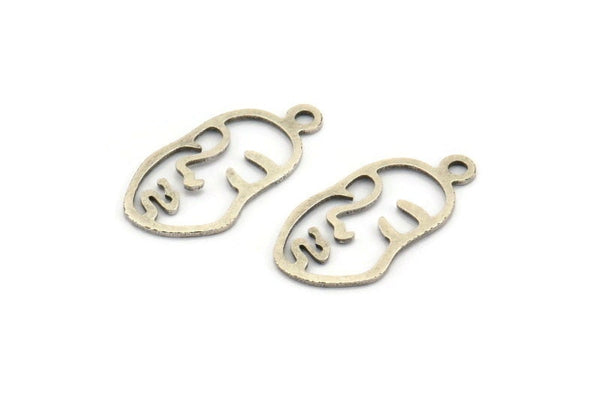 Silver Face Charm, 12 Antique Silver Plated Brass Face Charms With 1 Loop, Pendants, Earrings, Findings (20x10x0.60mm) D0635