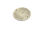 Silver Round Charm, 6 Textured Antique Silver Plated Brass Round Connectors With 2 Holes, Blanks (20x0.70mm) M01369