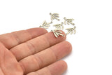 Silver Leaf Charm, 24 Antique Silver Plated Brass Leaf Charms With 2 Loops, Connectors (17x12x0.60mm) A3575 H1003