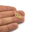 Brass Leaf Charm, 24 Raw Brass Leaf Charms With 1 Loop, Findings (24x12x0.60mm) A4446