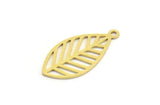 Brass Leaf Charm, 24 Raw Brass Leaf Charms With 1 Loop, Findings (24x12x0.60mm) A4446