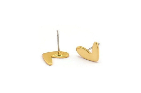 Gold Heart Earring, 8 Gold Plated Brass Heart Stud Earrings (11x8x1mm) M705 A2341