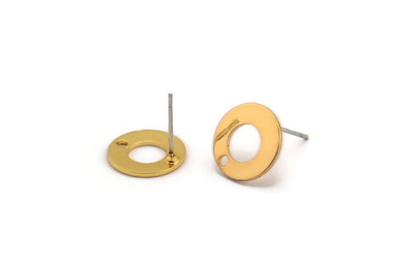 Gold Round Earring, 6 Gold Plated Brass Round Earring Studs (12x0.80mm) M366 A2015