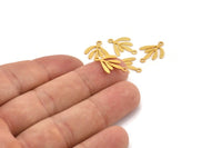 Gold Leaf Charm, 10 Gold Plated Brass Leaf Charms With 2 Loops, Connectors (17x12x0.60mm) A3575 H1003