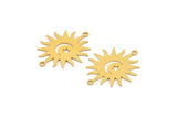 Gold Sun Charm 4 Gold Plated Brass Crescent Moon And Star Patterned Sun Shaped Connectors With 2 Loops, Charm Pendants (26x22x0.60mm) A3170