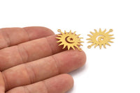 Gold Sun Charm 4 Gold Plated Brass Crescent Moon And Star Patterned Sun Shaped Connectors With 2 Loops, Charm Pendants (26x22x0.60mm) A3170