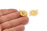 Gold Sun Charm 4 Gold Plated Brass Crescent Moon And Star Patterned Sun Shaped Connectors With 2 Loops, Charm Pendants (26x22x0.60mm) A3170