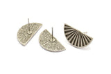 Semi Circle Earring, 2 Antique Silver Plated Brass Half Moon Stud Earrings (22x11x1.2mm) N1330