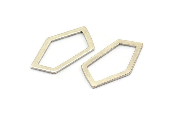 Silver Geometric Charm, 10 Antique Silver Plated Brass Pentagonal Charms Without Hole, Earrings, Findings (28x16x1mm) D0766