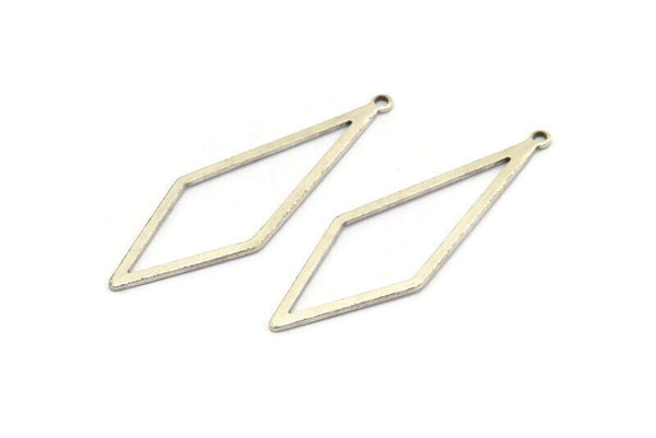 Silver Diamond Charm, 12 Antique Silver Plated Brass Rhombus Charms With 1 Loop, Earrings, Findings (42x14x0,60mm) D0773