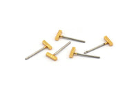 Rectangle Bar Stud, 8 Gold Plated Brass Flat Bar Stud With Stainless Steel Earring Posts, Ear Studs (6x14mm) E340