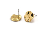 Gold Round Earring, 4 Gold Plated Brass Wavy Round Stud Earrings With 1 Hole (12x0.80mm) D1067 A2190