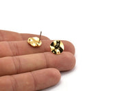 Gold Round Earring, 4 Gold Plated Brass Wavy Round Stud Earrings With 1 Hole (12x0.80mm) D1067 A2190