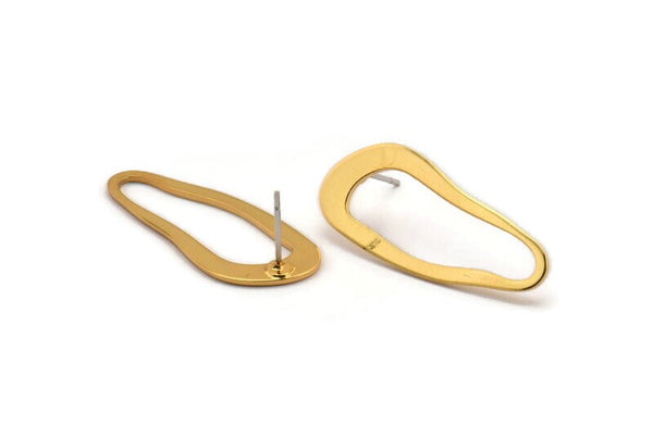 Gold Irregular Earring, 4 Gold Plated Brass Irregular Stud Earrings (32x13x1mm) D0723 A1488