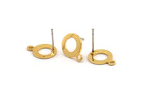 Gold Circle Earring, 6 Textured Gold Plated Brass Circle Stud Earrings With 1 Loop (13x10x0.80mm) M361 A2061