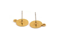 Gold Circle Earring, 6 Textured Gold Plated Brass Round Stud Earrings With 1 Loop (13x10x0.80mm) M340 A1624