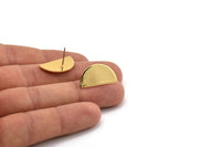Semi Circle Earring, 2 Gold Plated Brass Half Moon Stud Earrings (22x12x1mm) D1091 A1444