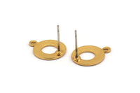 Gold Circle Earring, 4 Textured Gold Plated Brass Circle Stud Earrings With 1 Loop (15x12x0.80mm) M362 A1627
