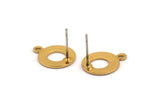 Gold Circle Earring, 4 Textured Gold Plated Brass Circle Stud Earrings With 1 Loop (15x12x0.80mm) M362 A1627