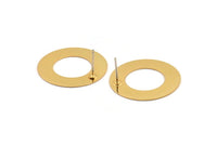 Gold Circle Earring, 4 Gold Plated Brass Circle Stud Earrings (25mm) D0179 A2194
