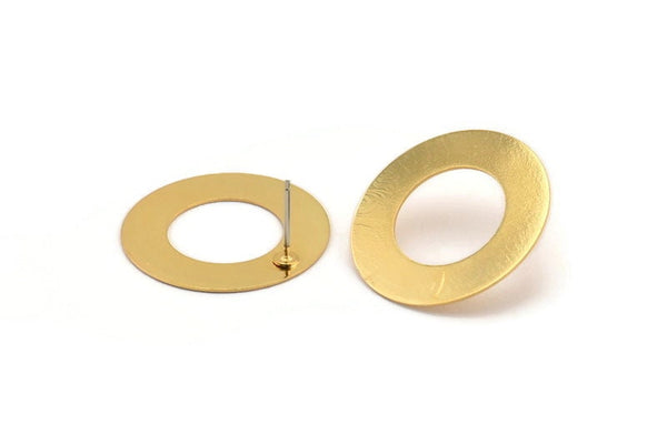 Gold Circle Earring, 4 Gold Plated Brass Circle Stud Earrings (25mm) D0179 A2194