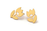 Gold Flower Earring, 4 Gold Plated Brass Tulip Flower Shaped Stud Earrings (17x12x0.80mm) A2660