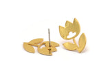 Gold Flower Earring, 4 Gold Plated Brass Tulip Flower Shaped Stud Earrings (17x12x0.80mm) A2660
